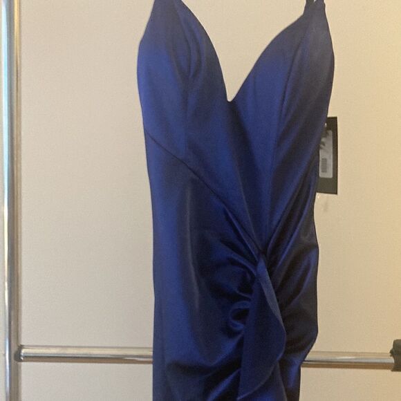 Obsession Fashion Apparel NWT Royal Blue Satin Floor Length Dress Split Front. - Picture 3 of 7
